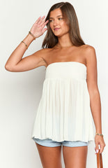White Pleated Strapless Top