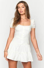 White Front Buttoned Mini Dress