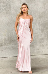 Light Pink Satin Strapless Maxi Dress