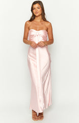 Light Pink Satin Strapless Maxi Dress
