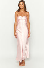 Light Pink Satin Strapless Maxi Dress