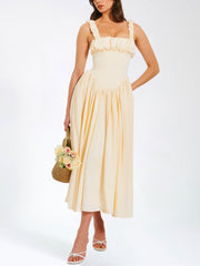 Solid Pleated Waist Slip Maxi Dress