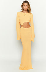 Yellow Long Sleeve Knit Maxi Dress