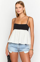 Black White Contrast Cami Top