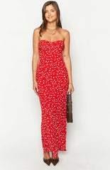 Red Floral Formal Maxi Dress