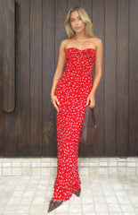 Red Floral Formal Maxi Dress