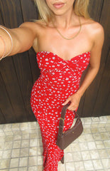 Red Floral Formal Maxi Dress