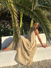 Beige Double V-neck Midi Dress