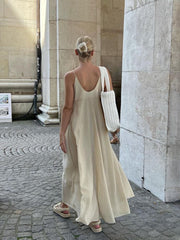 Beige Double V-neck Midi Dress