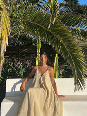 Beige Double V-neck Midi Dress