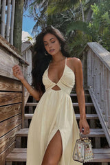 Beige Halter Midi Dress