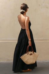 Solid Backless Long Dress