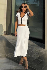 Minimalism Contrast Trim Sweater Skirt Set