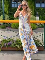 Blue Floral Halter Midi Dress