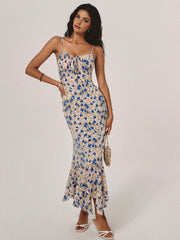 Blue Floral Slio Midi Dress