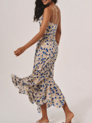 Blue Floral Slio Midi Dress
