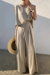 Linen Blends Casual Pants Set