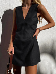 Casual Linen V-Neck Mini Dress