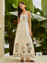 Beige Floral Backless Maxi Dress