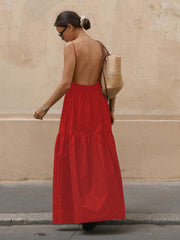 Solid Backless Maxi Dress
