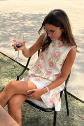 Romantic Print Sleeveless Short Dress