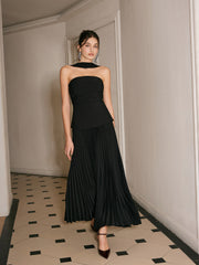 Black Strapless Halter Midi Dress