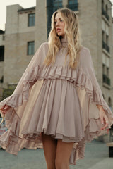 Pink Ruffled Cape Mini Dress