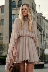 Pink Ruffled Cape Mini Dress