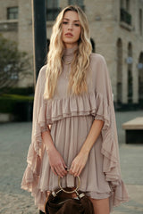 Pink Ruffled Cape Mini Dress