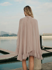 Pink Ruffled Cape Mini Dress