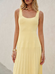 Yellow Ribbed Knit Midi Dress