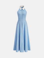Sky Blue Sleeveless Midi Shirt Dress