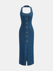 Denim Button Down Midi Dress