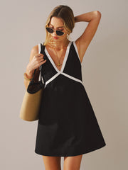Contrast V-Neck Sleeveless Mini Dress