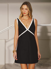Contrast V-Neck Sleeveless Mini Dress