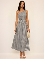Striped Asymmetric Cami Maxi Dress