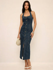 Denim Button Down Midi Dress