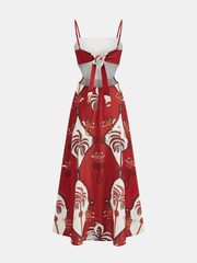 Red Tropical Print Cami Maxi Dress