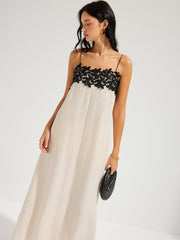 Color Block Lace Trim Slip Midi Dress