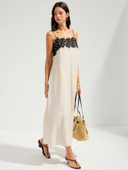 Color Block Lace Trim Slip Midi Dress