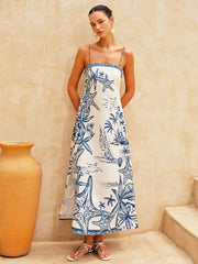 Starfish Print Side Slit Slip Midi Dress