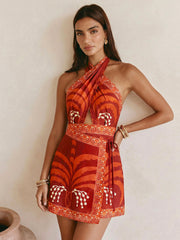 Tropical Print Halter Mini Dress