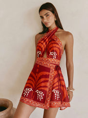 Tropical Print Halter Mini Dress