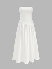 White Strapless Ruched Maxi Dress