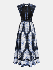 Navy Floral Backless Midi Dress