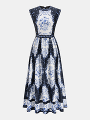 Navy Floral Backless Midi Dress