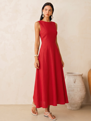 Solid Red Sleeveless Maxi Dress