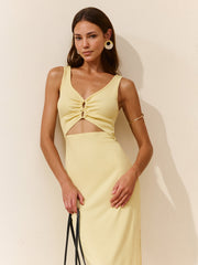 Light Yellow Sleeveless Knit Maxi Dress