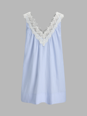 Blue Striped Lace Trim Mini Dress