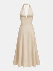 Chic Cutout Linen Halter Maxi Dress